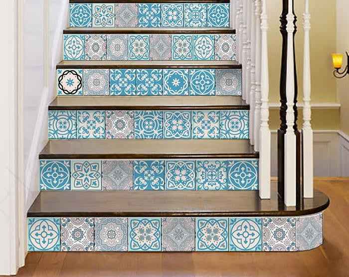 5" X 5" Sky Blue Mosaic Peel And Stick Removable Tiles