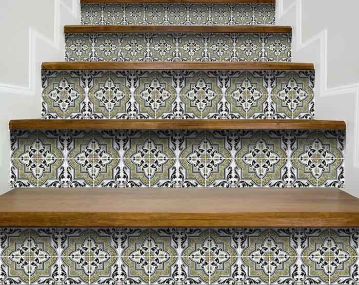 4" X 4" Vintage Sage Medallion Peel And Stick Removable Tiles