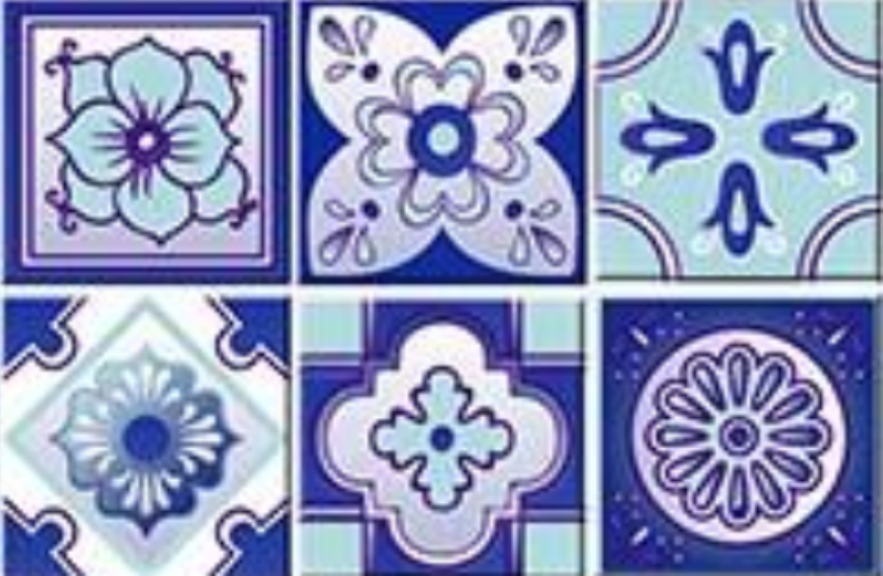 5" X 5" Vintage Turq Blue And White Peel And Stick Removable Tiles