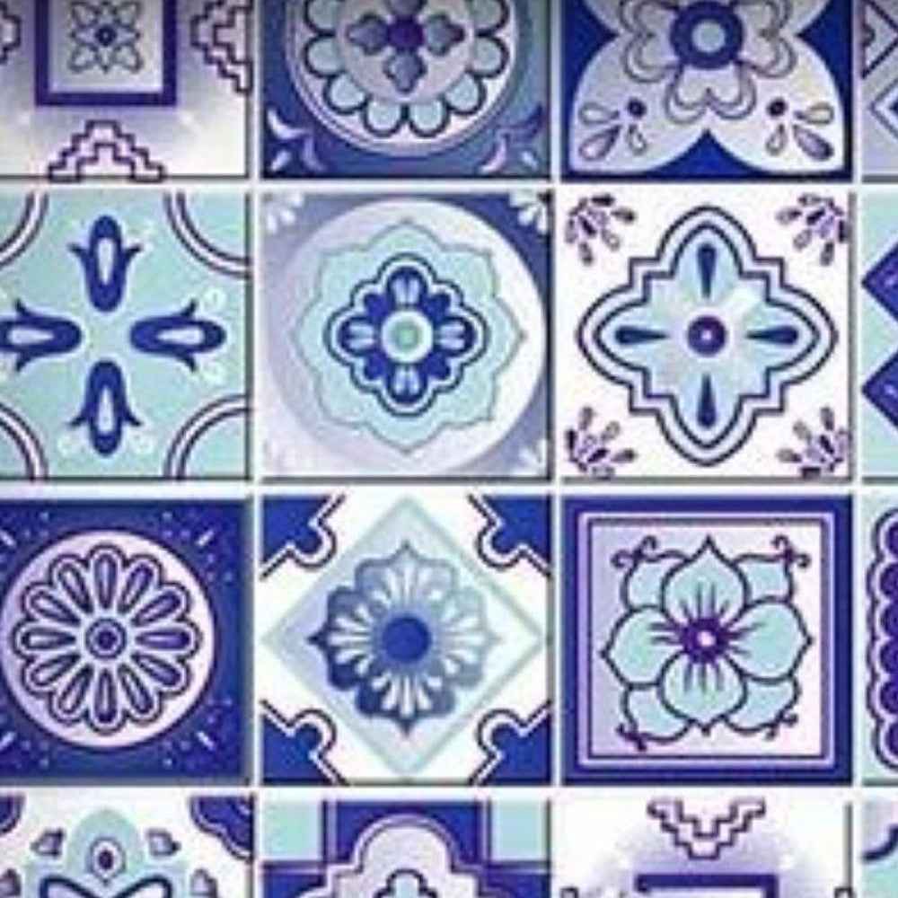 7" X 7" Vintage Turq Blue And White Peel And Stick Removable Tiles