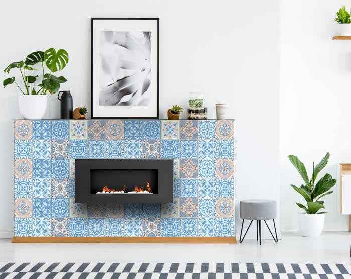 7" X 7" Ocean Blue Mosaic Peel And Stick Removable Tiles