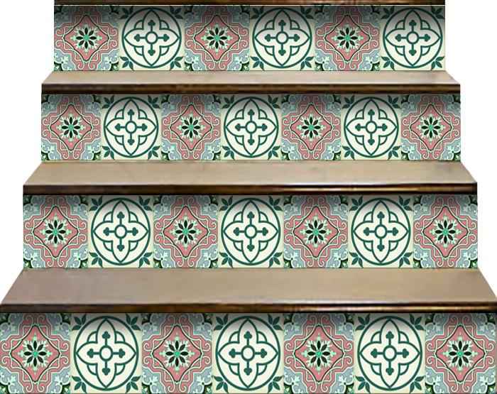 5" X 5" Vintage Green And Taupe Mosaic Peel And Stick Removable Tiles