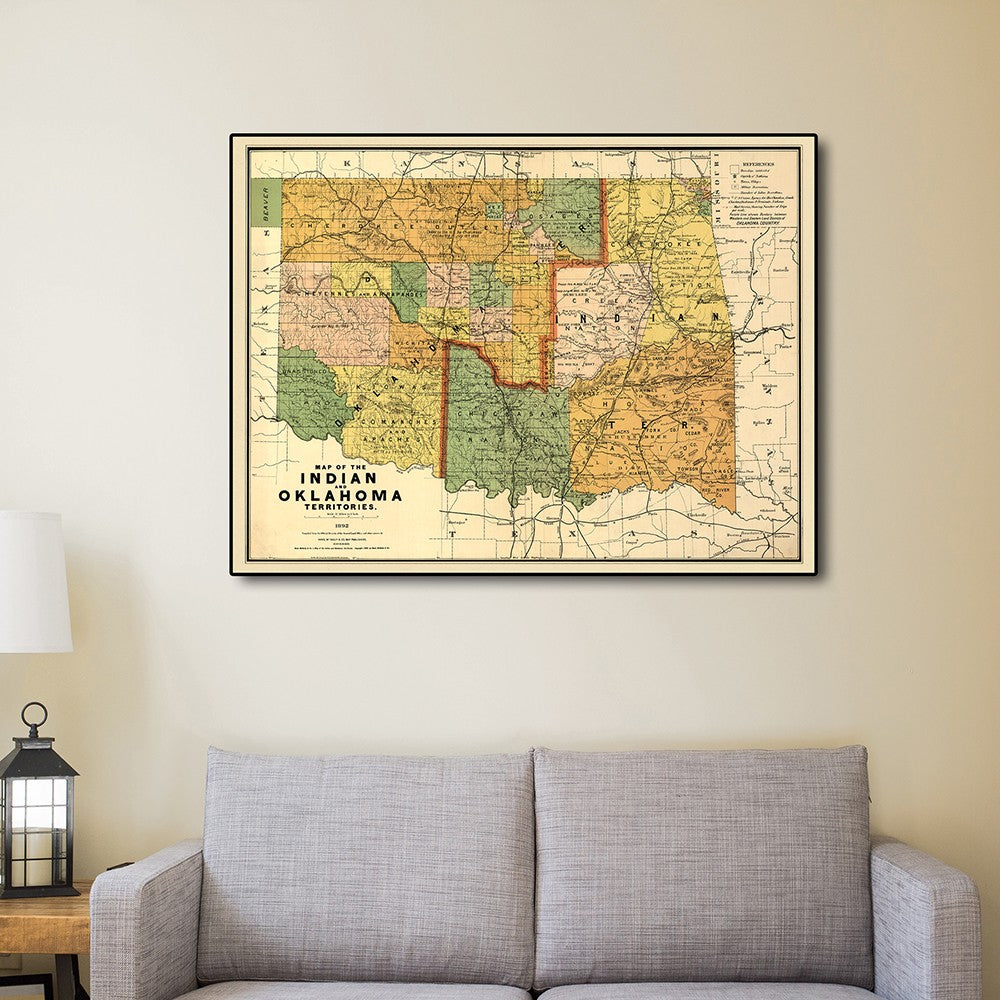 18" X 24" Map Of Indian And Oklahoma Territories Vintage Poster Wall Art Default Title