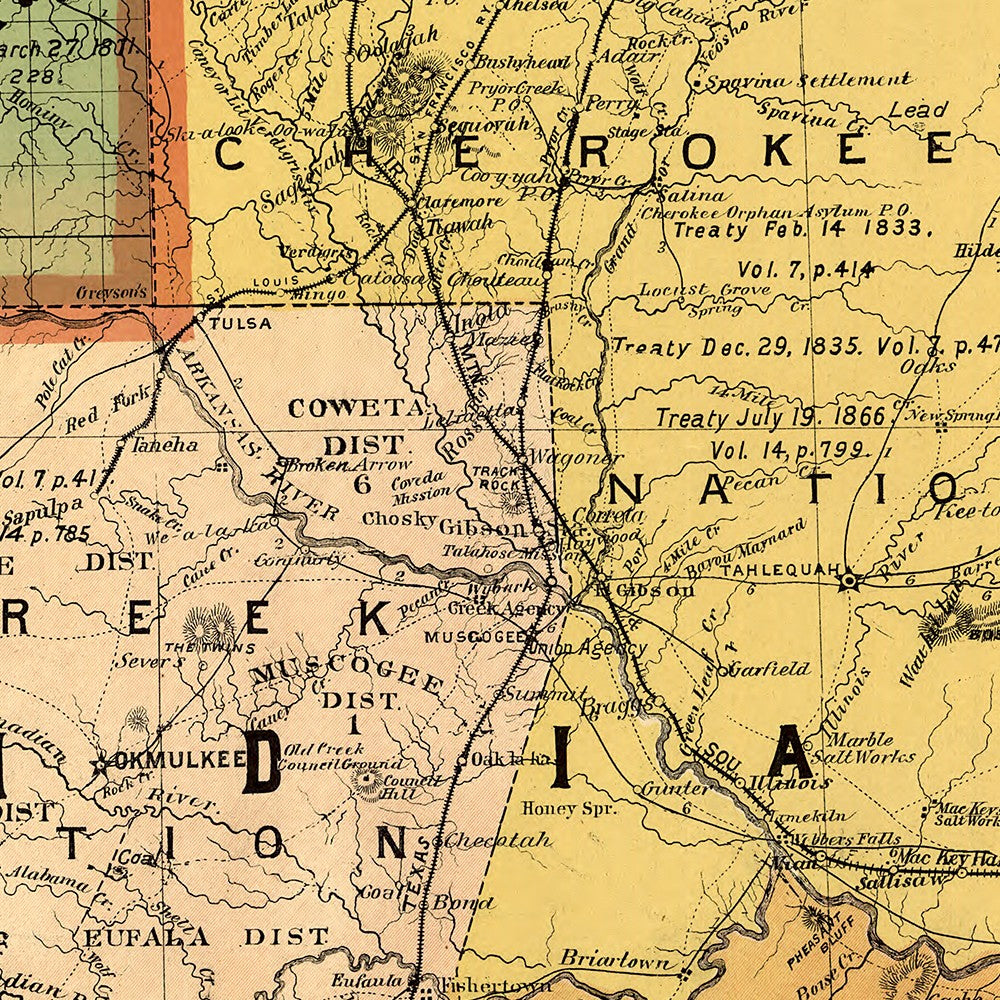 18" X 24" Map Of Indian And Oklahoma Territories Vintage Poster Wall Art