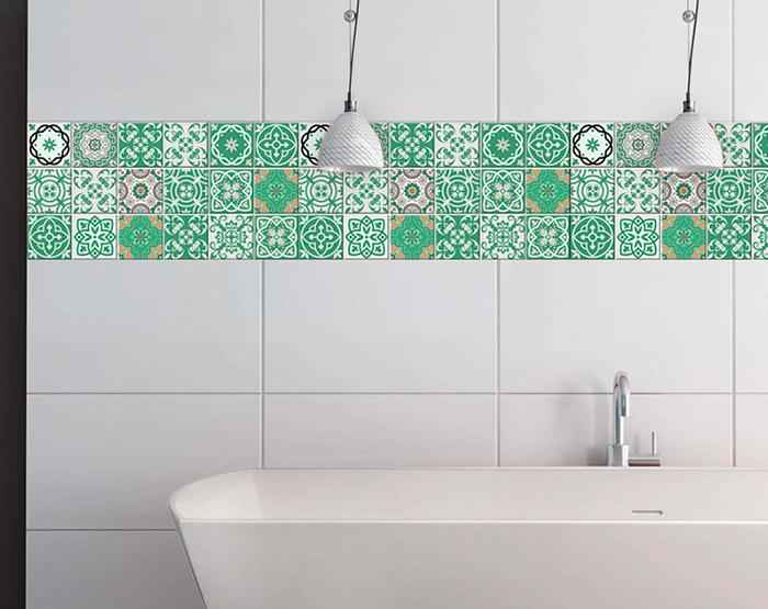 7" X 7" Green And White Mosaic Peel And Stick Removable Tiles