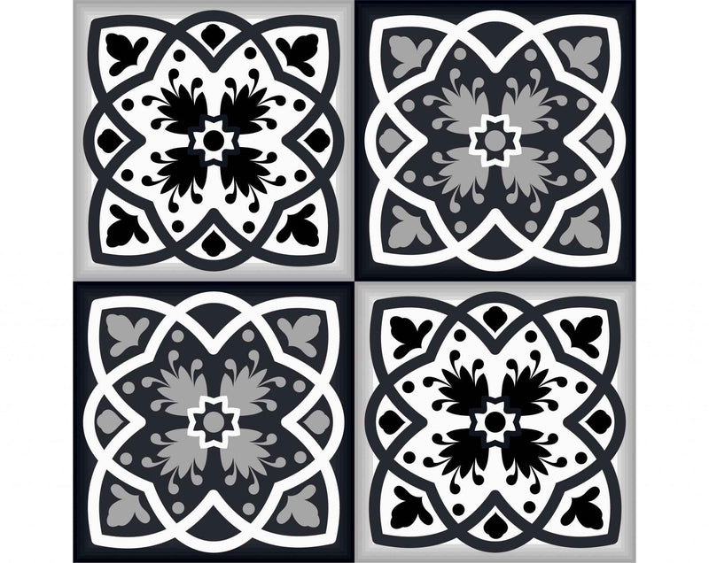 8" X 8" Black White And Gray Baz  Peel And Stick Removable Tiles