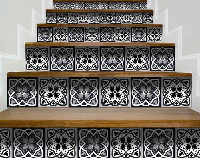 8" X 8" Black White And Gray Baz  Peel And Stick Removable Tiles