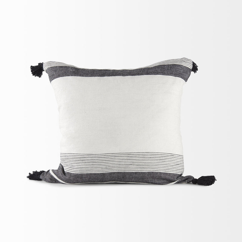 White And Gray Fringed Pillow Cover - Home Decor