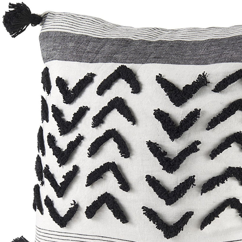 White And Gray Fringed Pillow Cover - Home Decor