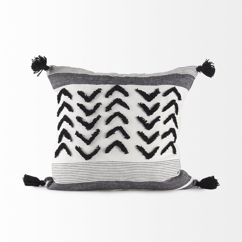 White And Gray Fringed Pillow Cover - Home Decor