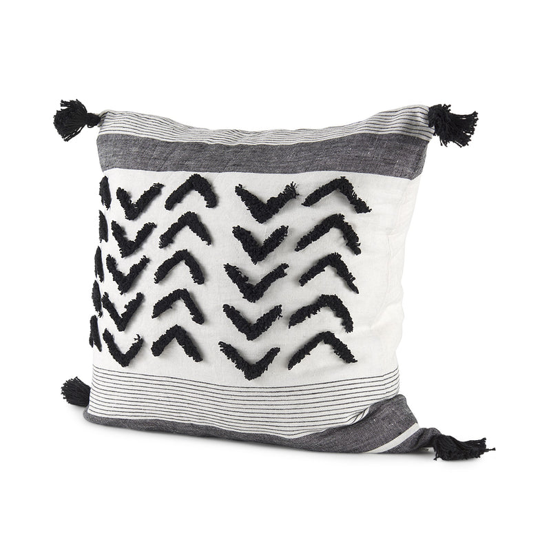 White And Gray Fringed Pillow Cover - Home Decor