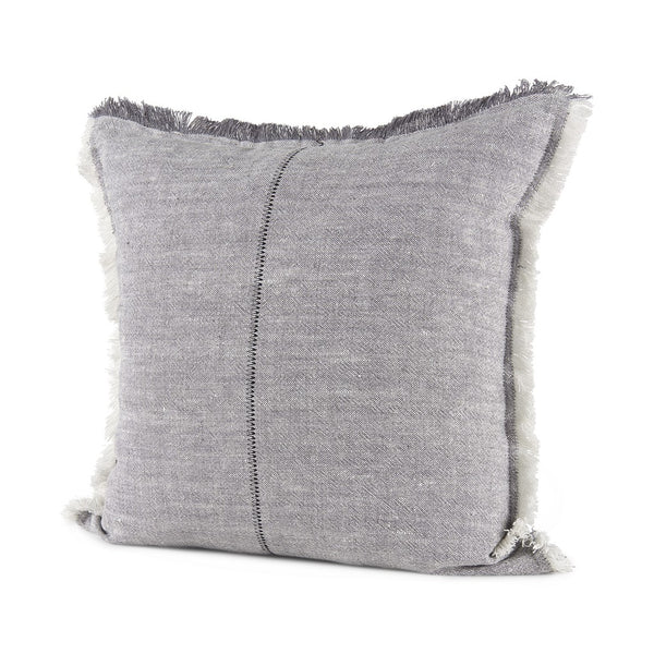 Fringed Blue And Beige Square Accent Pillow Cover - Home Decor