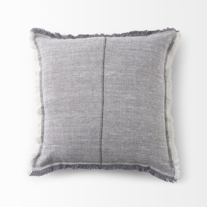 Fringed Blue And Beige Square Accent Pillow Cover - Home Decor