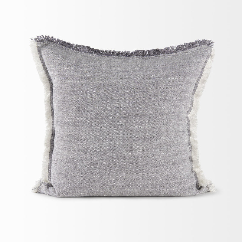 Fringed Blue And Beige Square Accent Pillow Cover - Home Decor