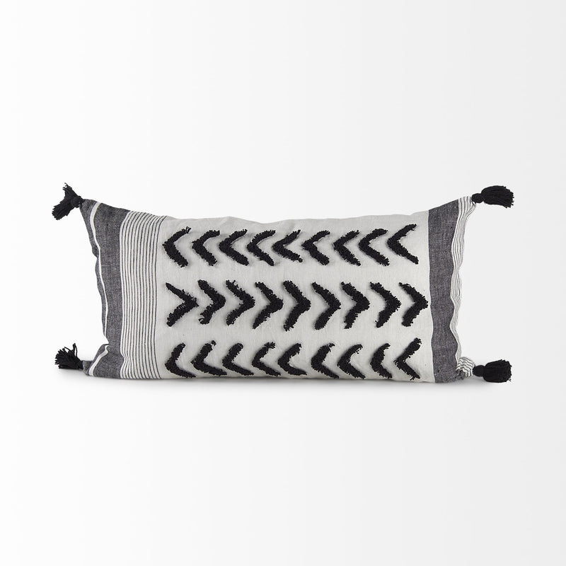 White And Gray Fringed Lumbar Pillow Cover - Home Decor