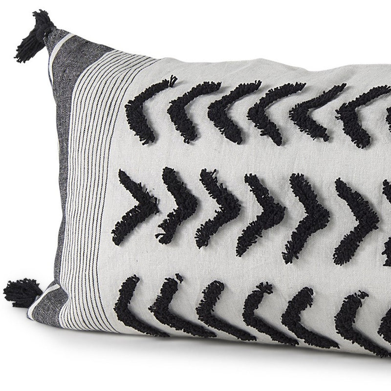 White And Gray Fringed Lumbar Pillow Cover - Home Decor