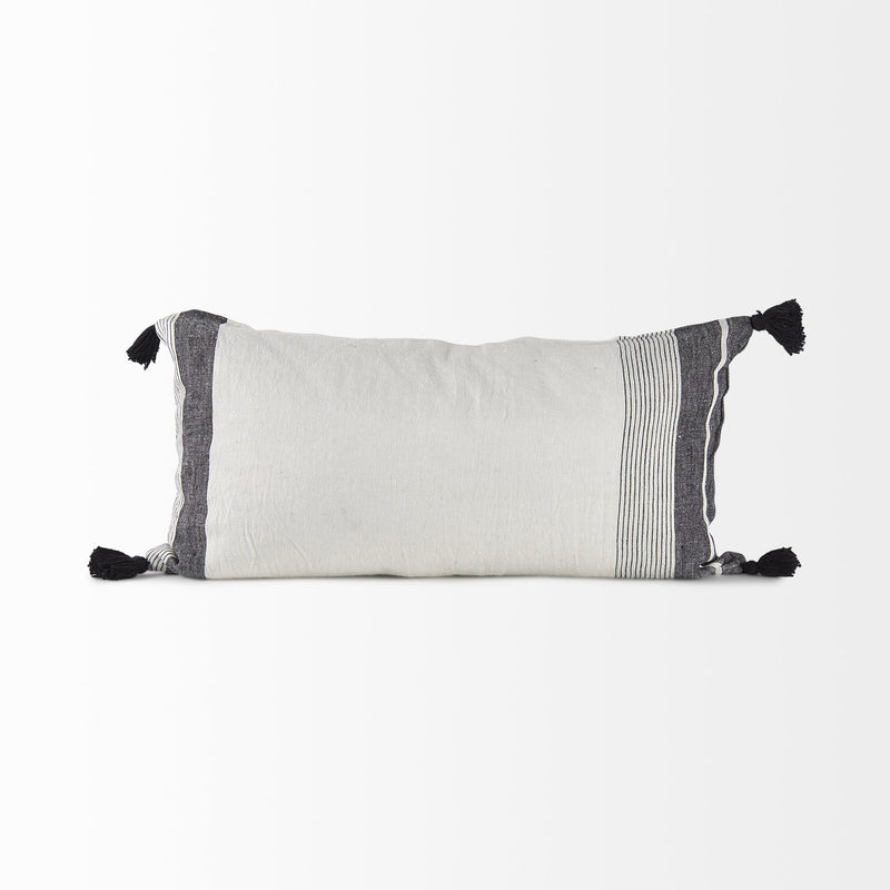 White And Gray Fringed Lumbar Pillow Cover - Home Decor
