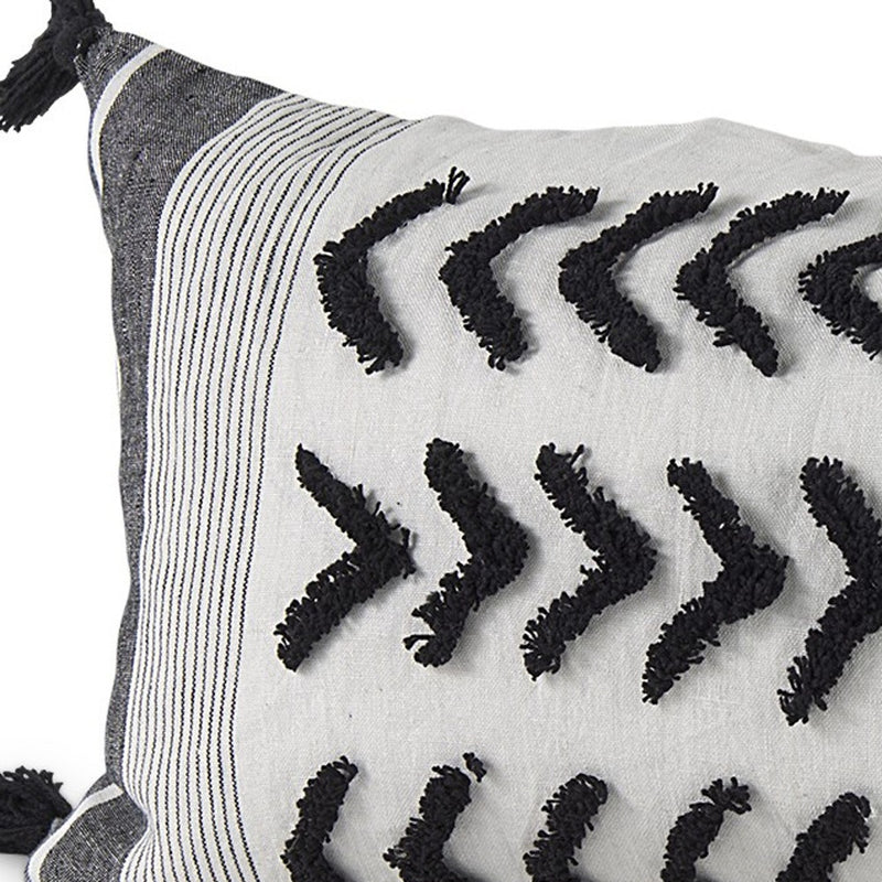 White And Gray Fringed Lumbar Pillow Cover - Home Decor