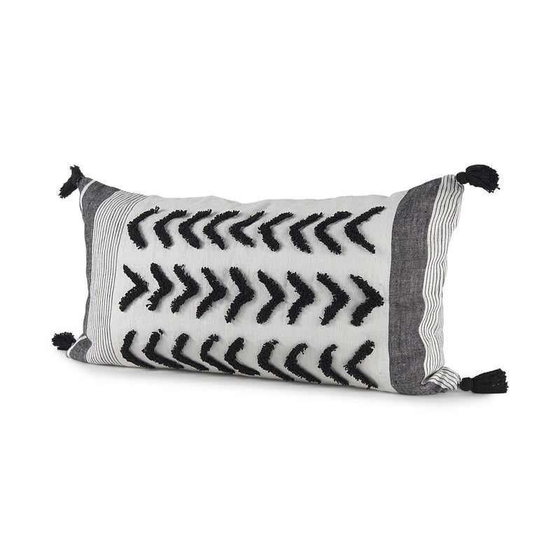 White And Gray Fringed Lumbar Pillow Cover - Home Decor