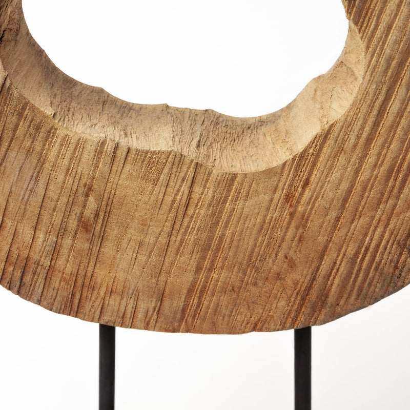 19" Brown and Black Wood Log Cross Section Tabletop Sculpture - GreatEagleInc