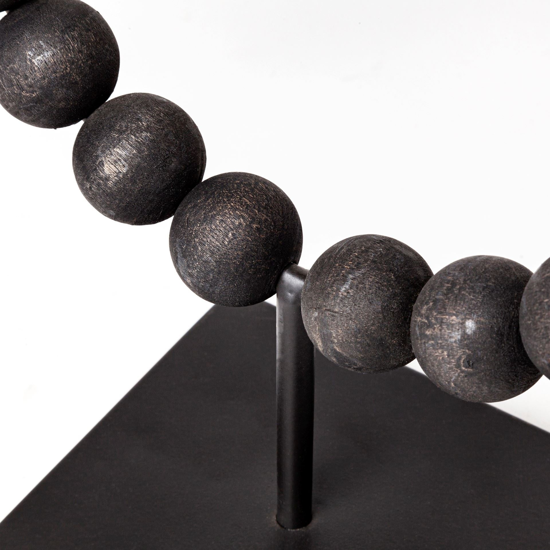12" Black Wood and Metal Abstract Beaded Tabletop Sculpture - Home & Garden
