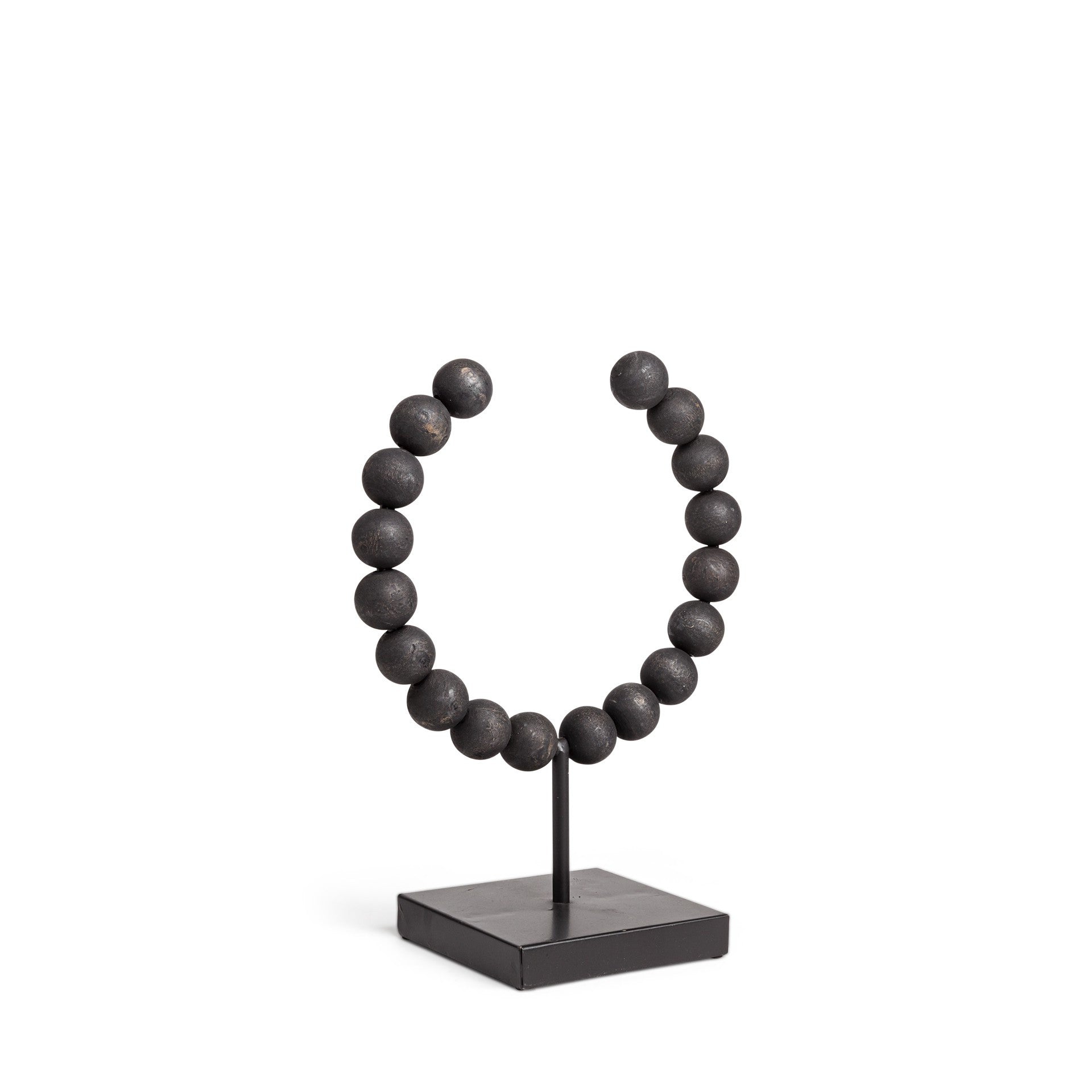 12" Black Wood and Metal Abstract Beaded Tabletop Sculpture - Home & Garden
