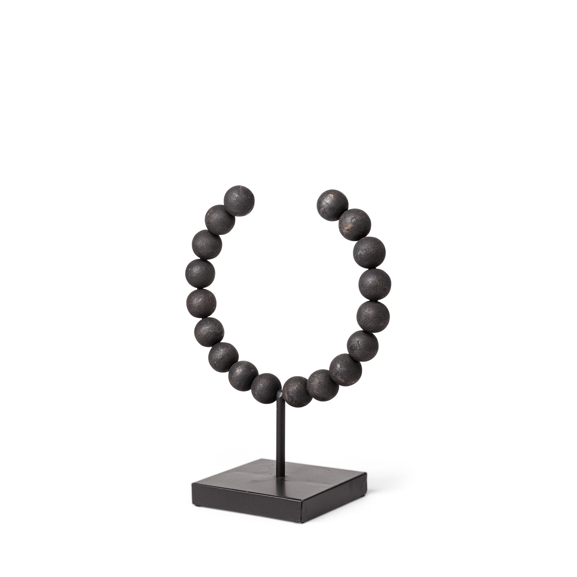 12" Black Wood and Metal Abstract Beaded Tabletop Sculpture - Home & Garden
