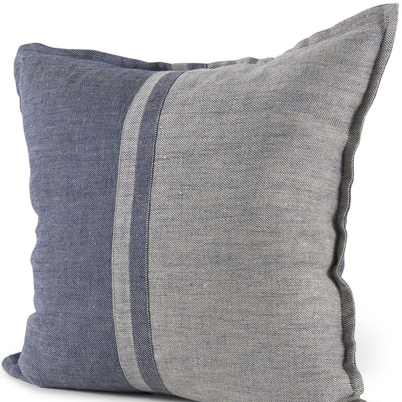 20" Blue And Gray Striped Linen Throw Pillow Cover - Home Decor