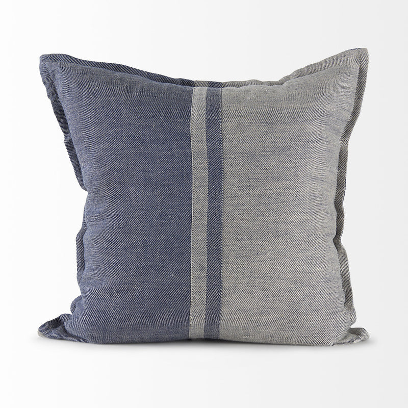 20" Blue And Gray Striped Linen Throw Pillow Cover - Home Decor