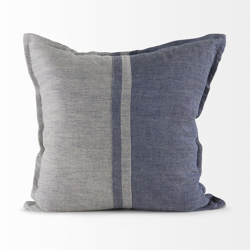 20" Blue And Gray Striped Linen Throw Pillow Cover - Home Decor