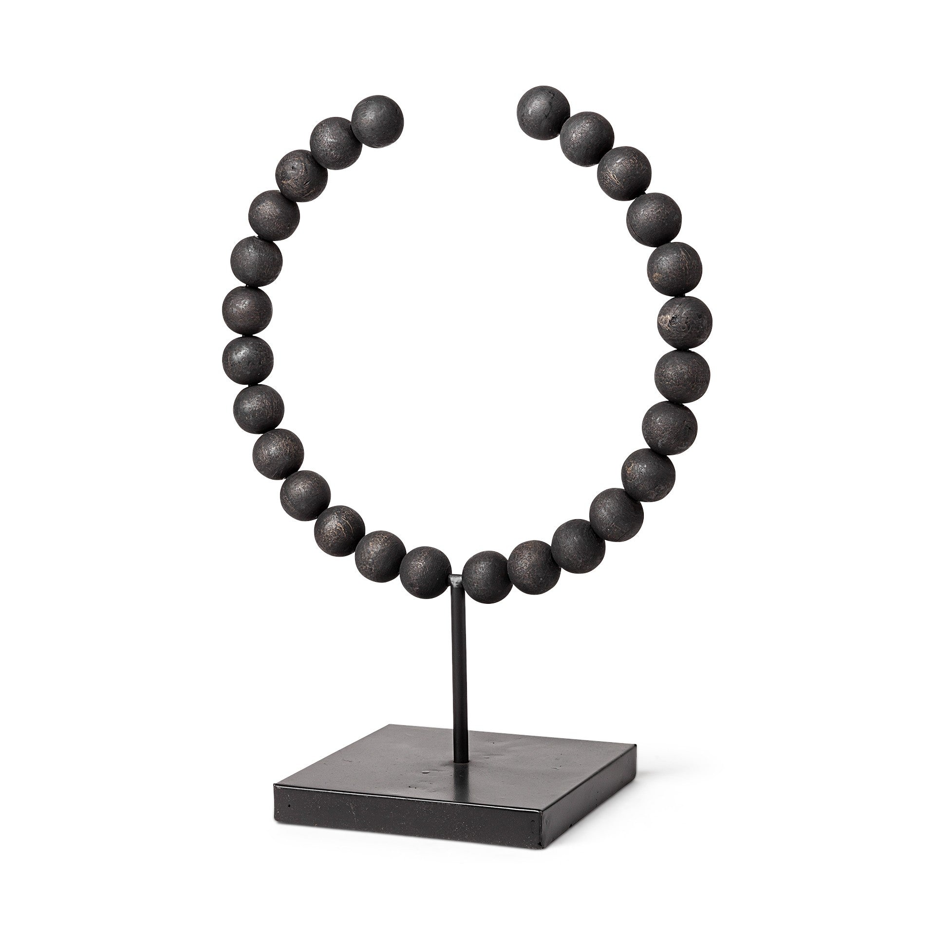 16" Black Wood and Metal Abstract Beaded Tabletop Sculpture - Home & Garden