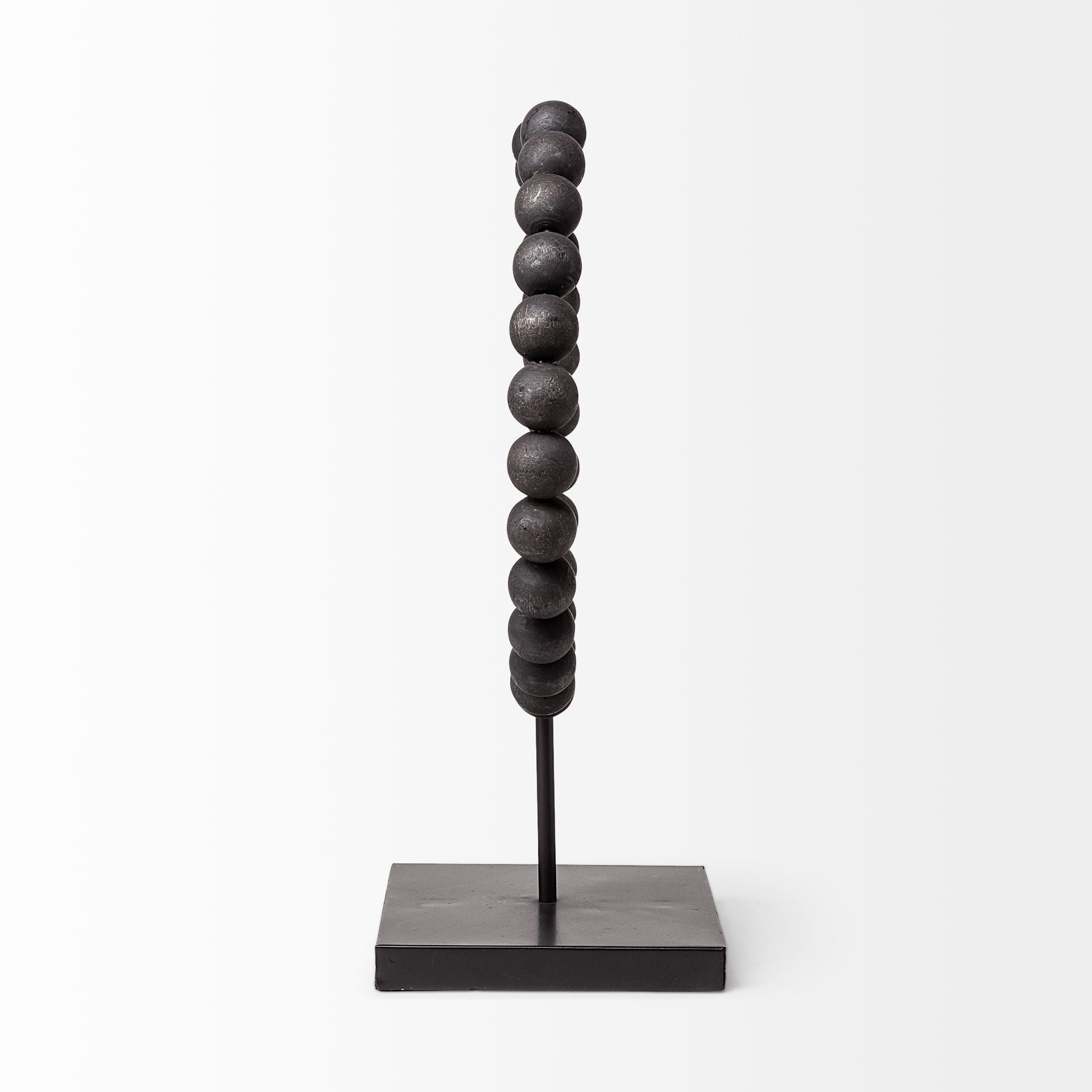 16" Black Wood and Metal Abstract Beaded Tabletop Sculpture - Home & Garden