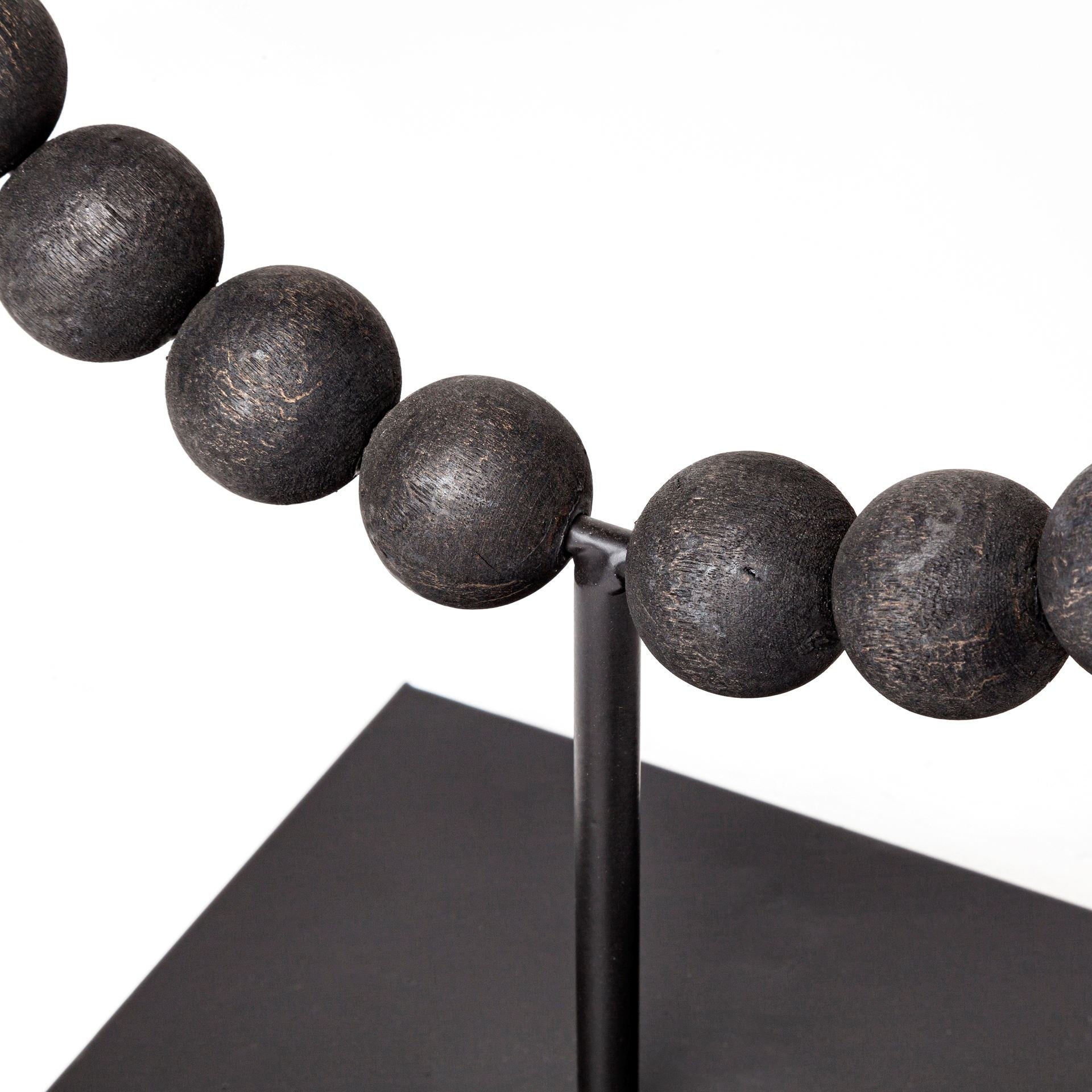 16" Black Wood and Metal Abstract Beaded Tabletop Sculpture - Home & Garden