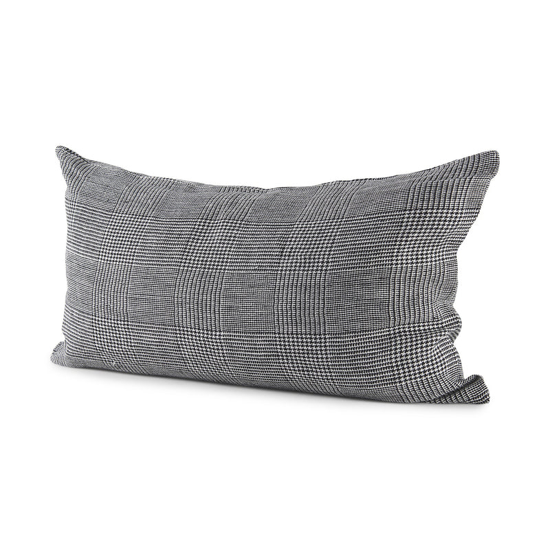 14" X 26" Black And White Herringbone Plaid Linen Throw Pillow Cover - Home Decor