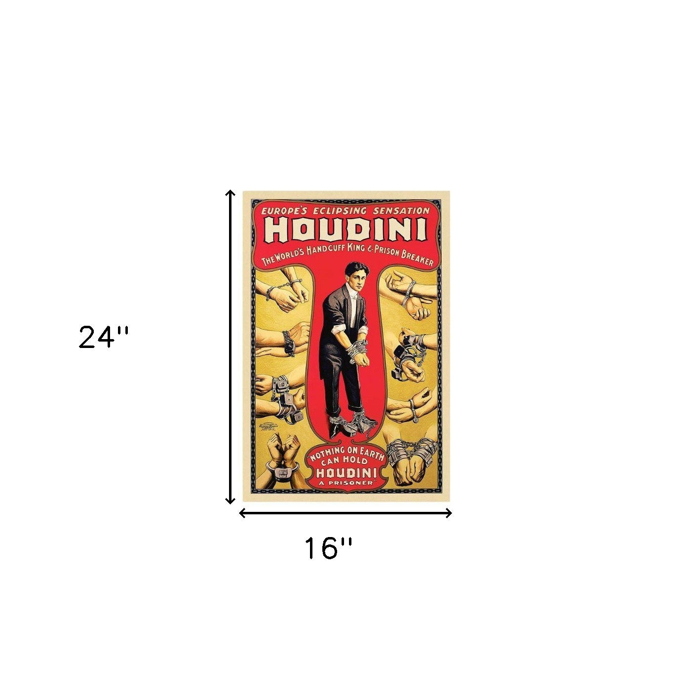 16" X 24" Houdini Handcuff King Vintage Magic Poster Wall Art - Home & Garden