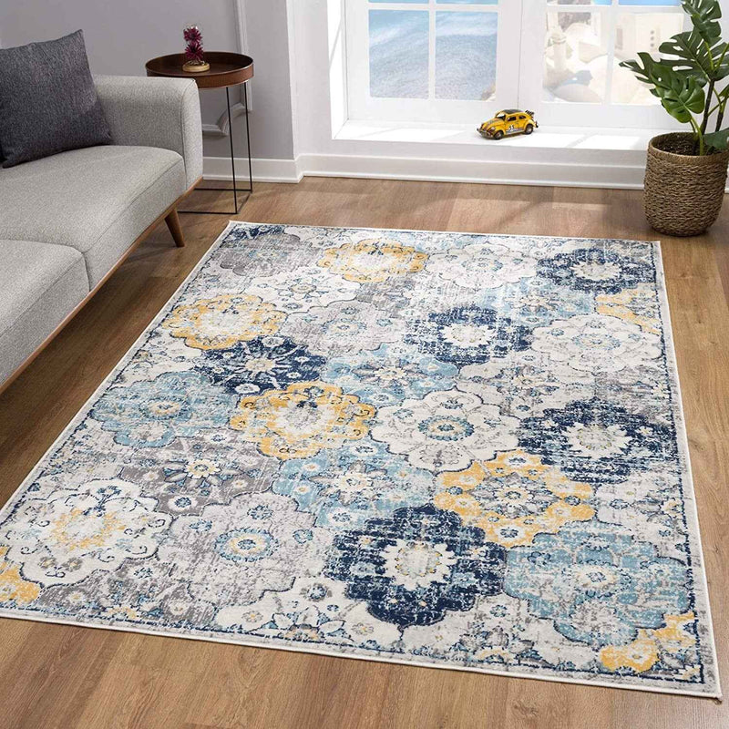 10' Blue Floral Dhurrie Runner Rug