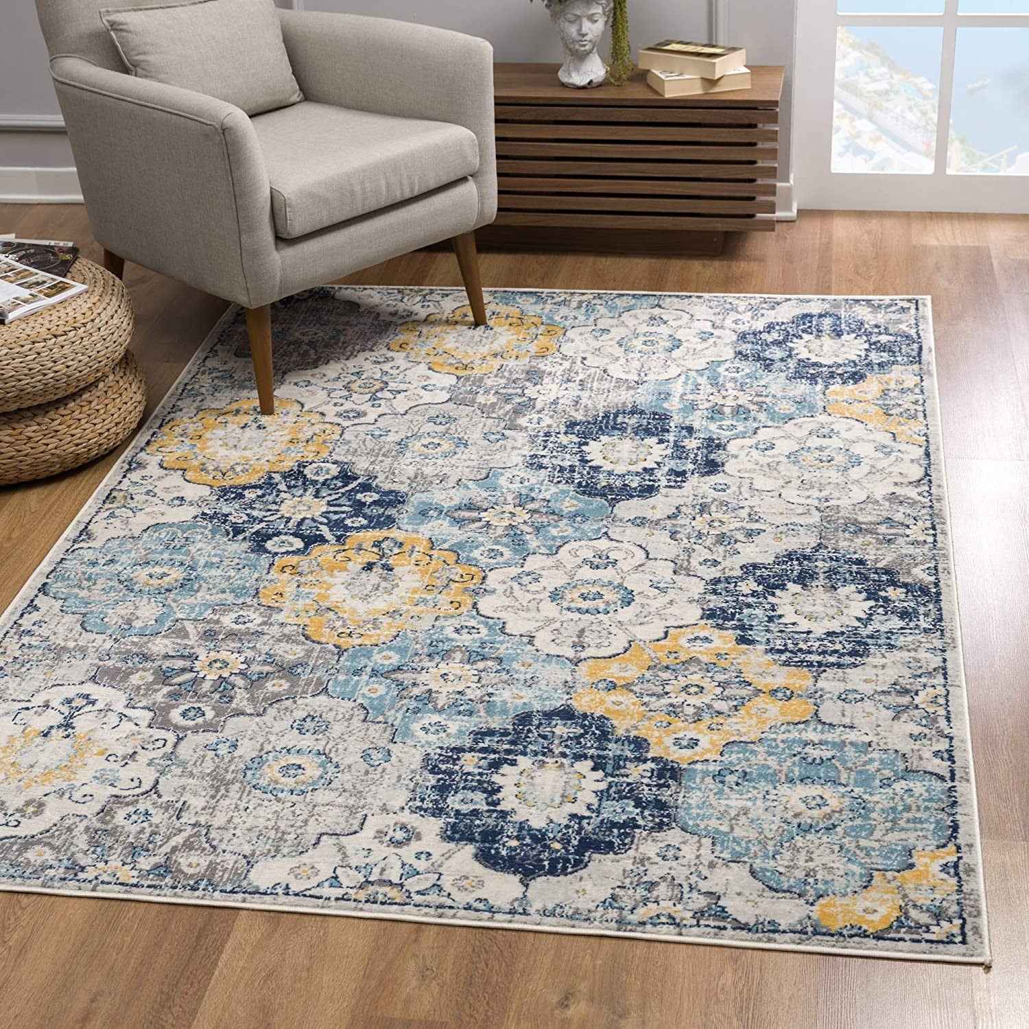 10' Blue Floral Dhurrie Runner Rug