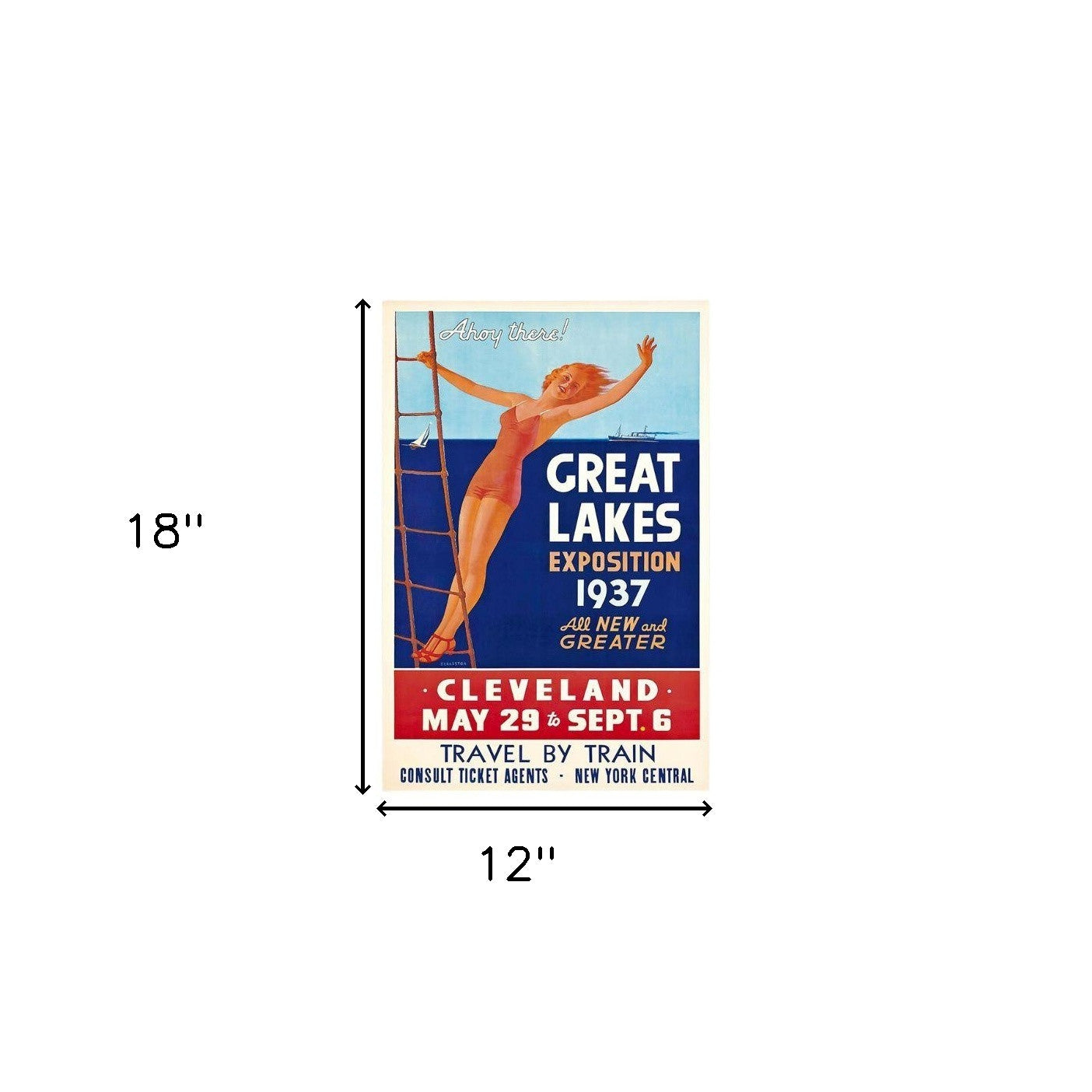 12" X 18" Great Lakes 1937 Vintage Travel Poster Wall Art - Home Decor