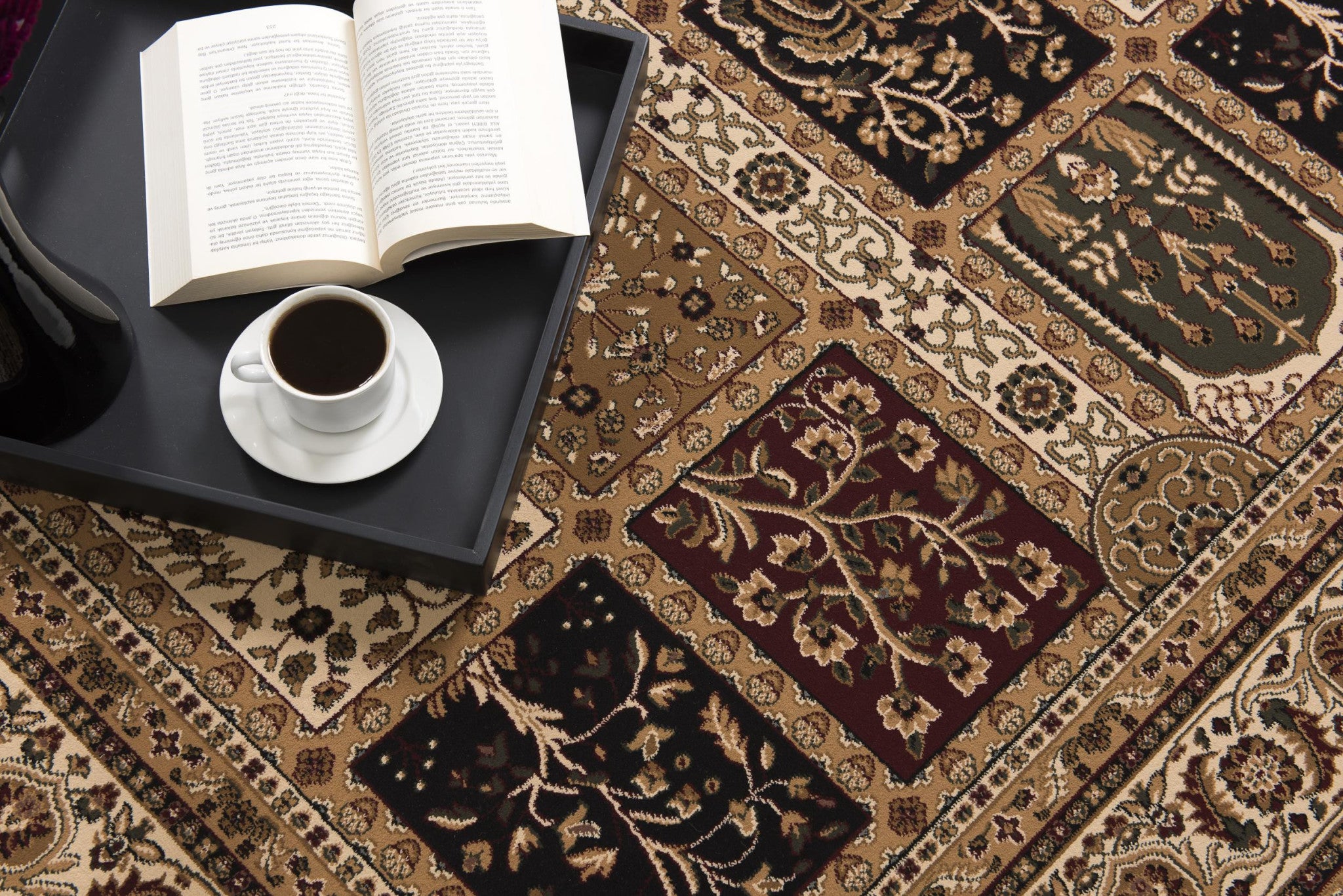 10' Beige And Black Oriental Runner Rug - Home & Garden