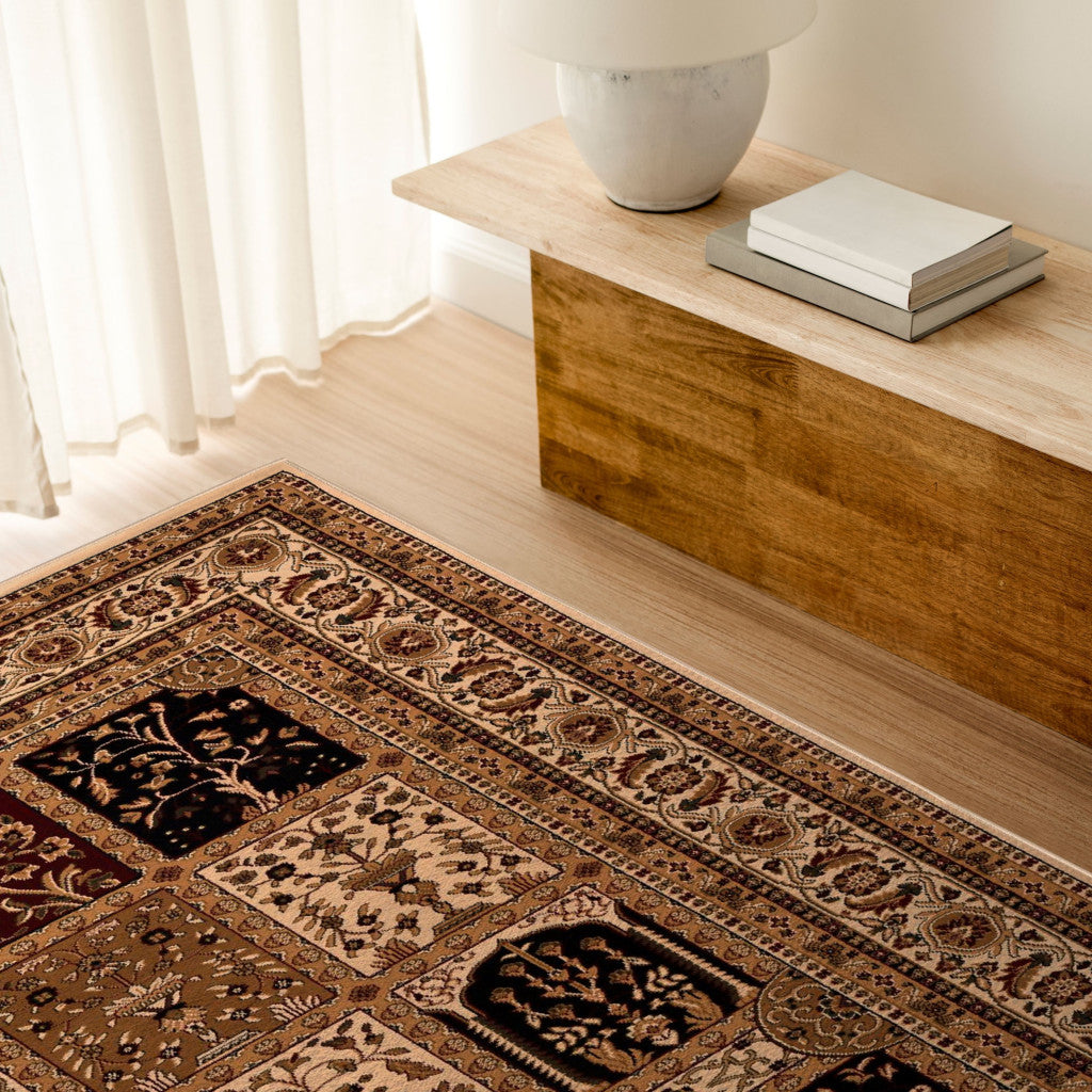 10' Beige And Black Oriental Runner Rug - Home & Garden
