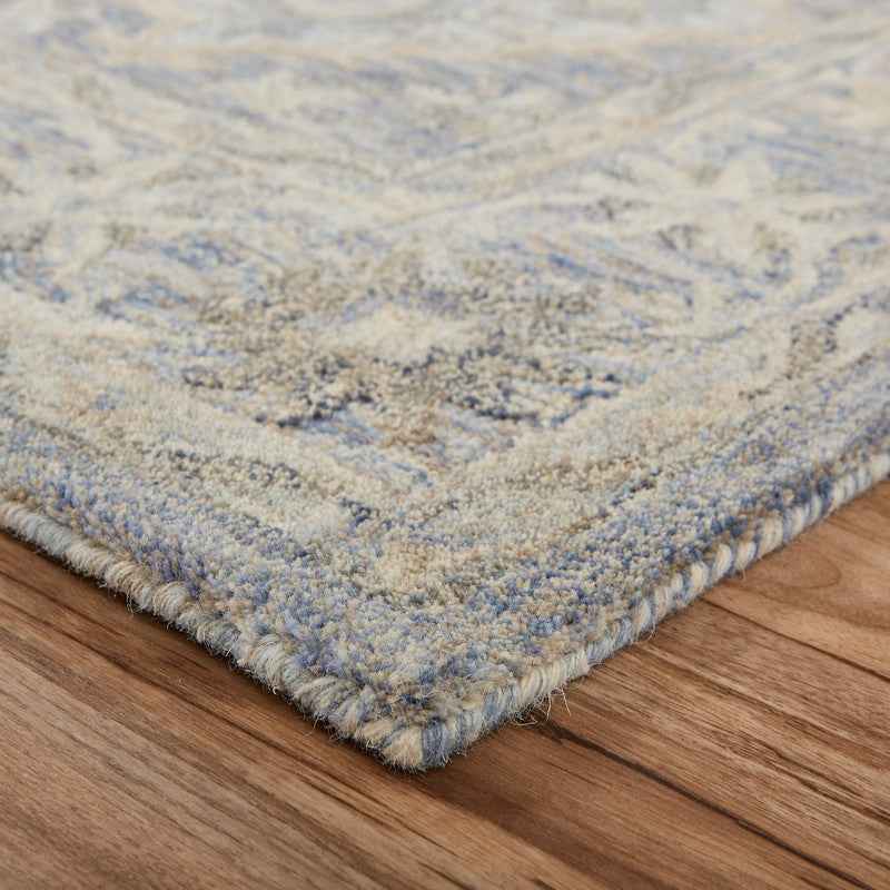 9’ x 12’ Blue and Tan Traditional Area Rug