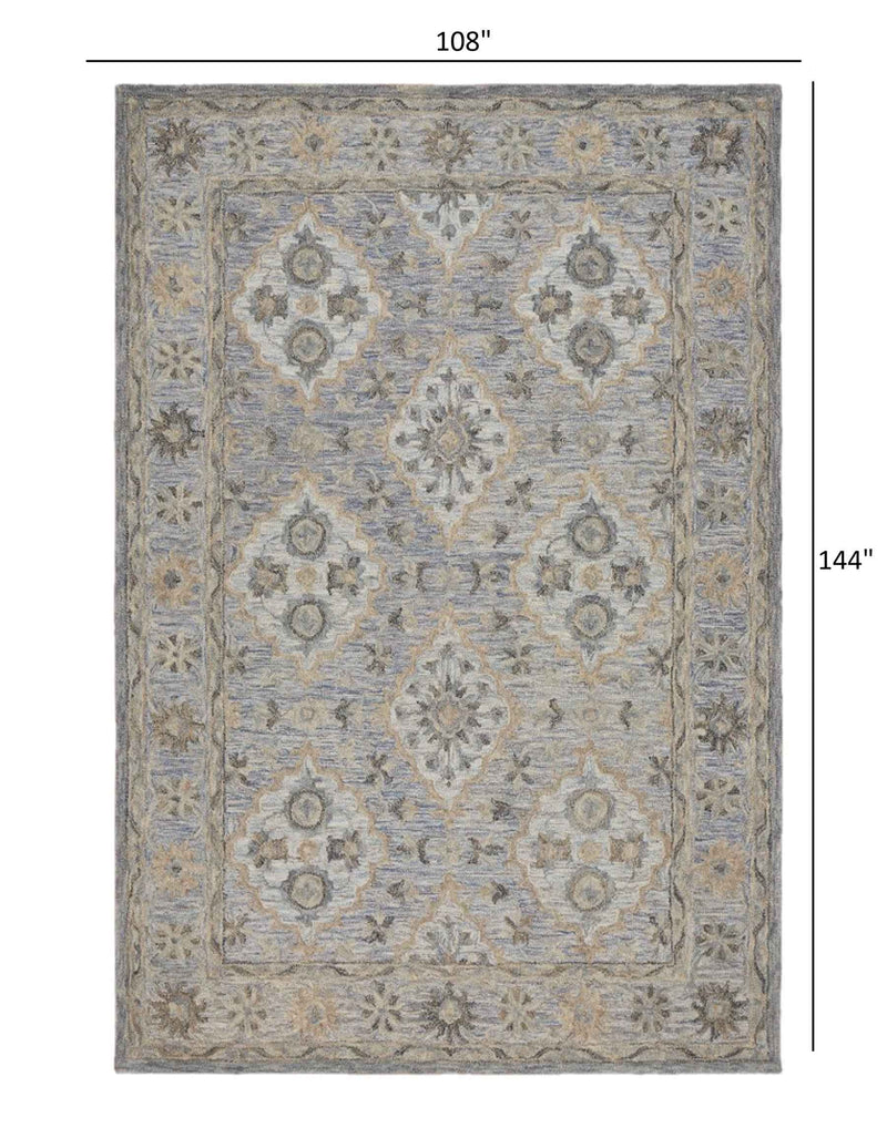 9’ x 12’ Blue and Tan Traditional Area Rug