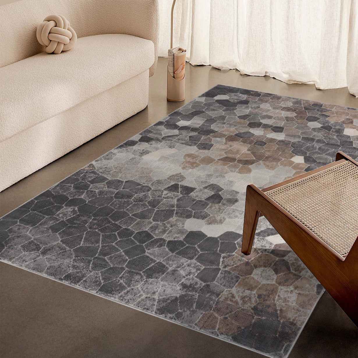4’ x 6’ Beige Cobblestone Pattern Area Rug