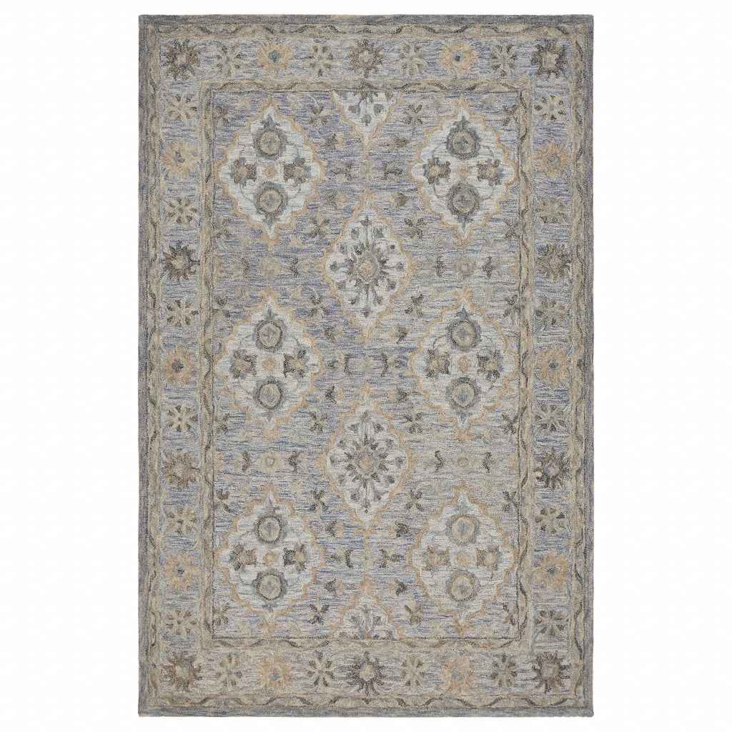 5’ x 8’ Blue and Tan Traditional Area Rug