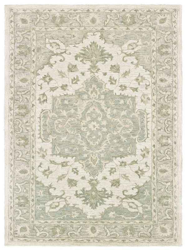 5’ x 8’ Green and Cream Medallion Area Rug
