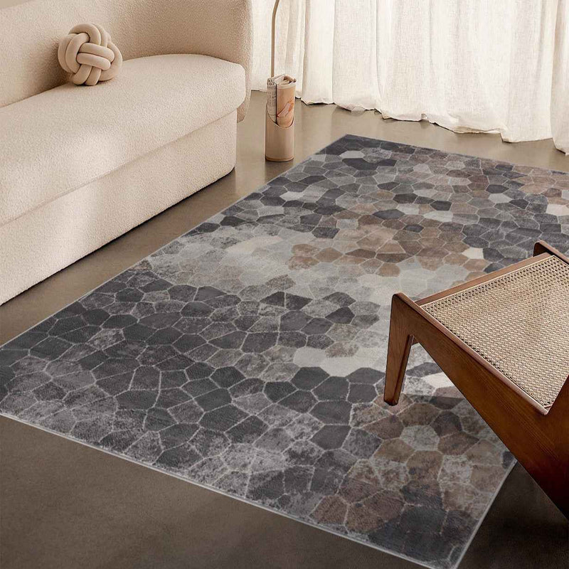 8’ x 11’ Beige Cobblestone Pattern Area Rug