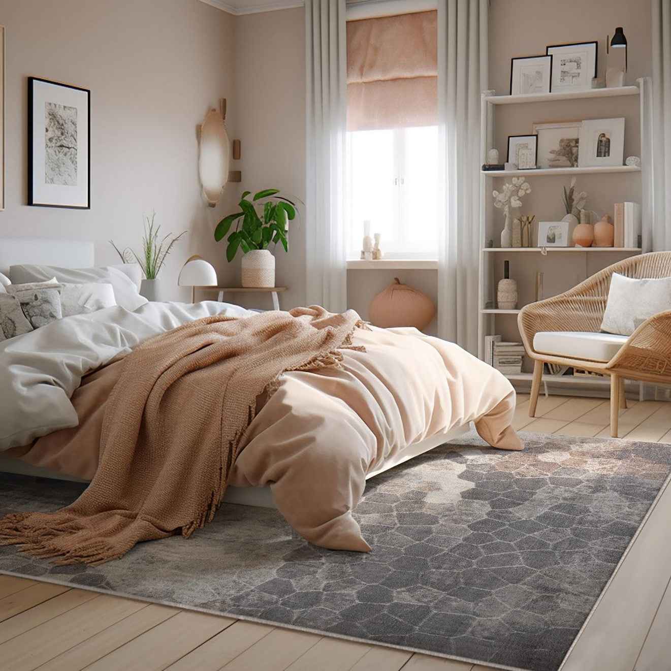 7’ x 10’ Beige Cobblestone Pattern Area Rug