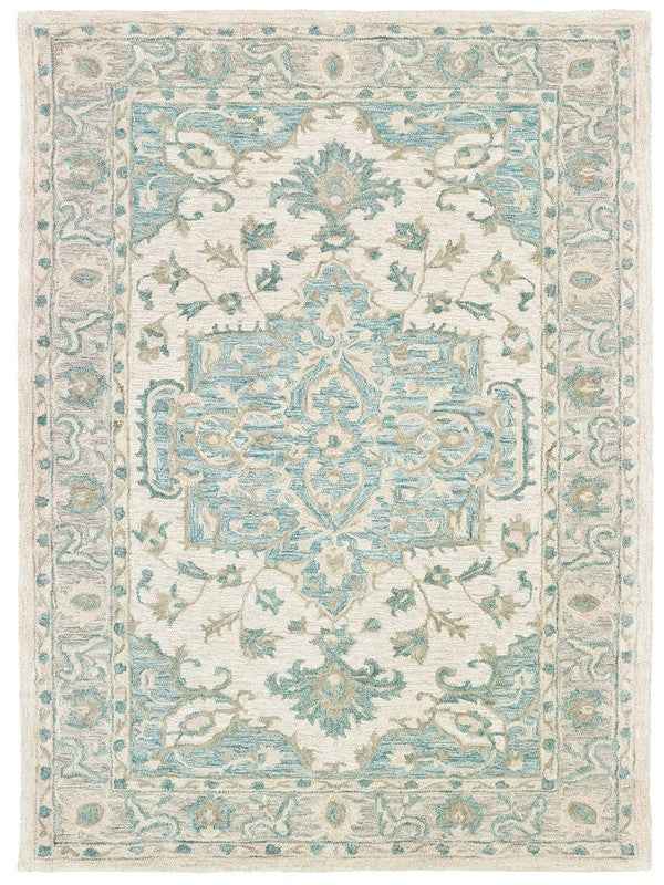 9’ x 12’ Turquoise and Cream Medallion Area Rug