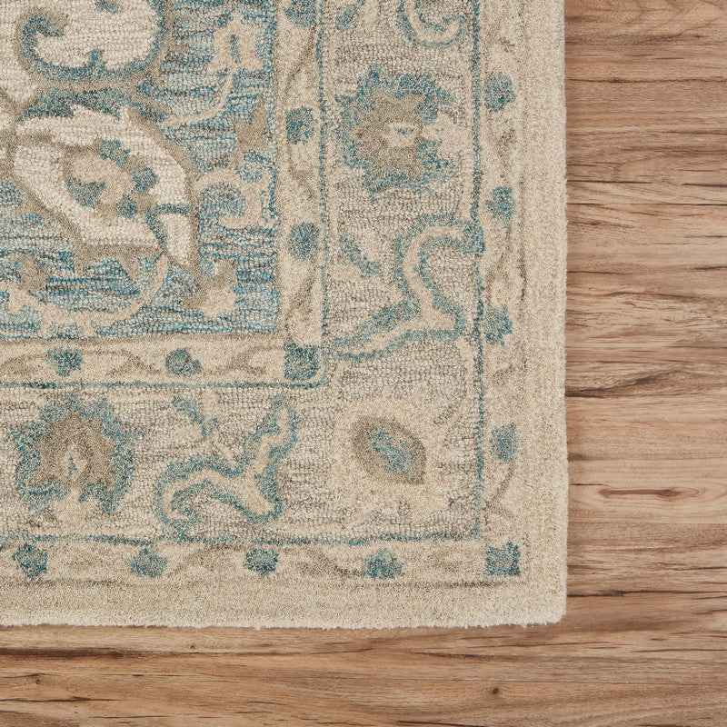 9’ x 12’ Turquoise and Cream Medallion Area Rug