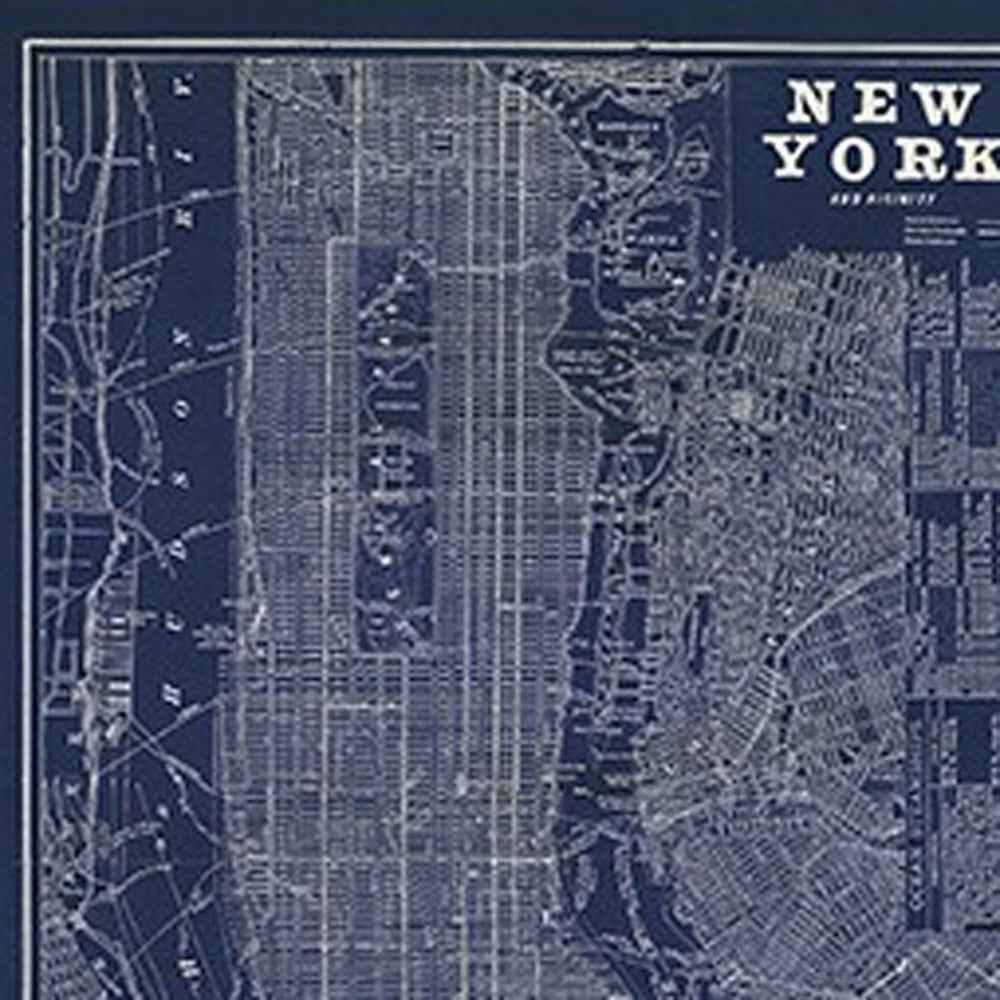36" x 24" Indigo and White Aerial New York Map Canvas Wall Art